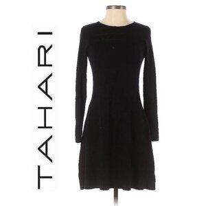 TAHARI, solid black long sleeve dress